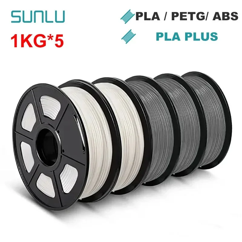 SUNLU 5KG Filamento 3D PLA/PLA PLUS/PETG/ABS Filamnet 1.75mm 5Roll 1KG Filamento stampante 3D avvolto ordinato per stampante 3D
