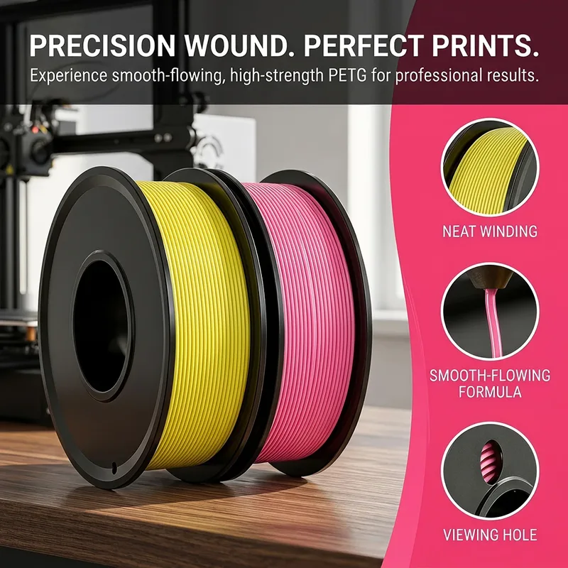 Filamento per Stampante 3D PETG Rosa 250G 500G 1kg, Materiali di Stampa 3D PETG Giallo 1.75mm, Confezionamento Sottovuoto