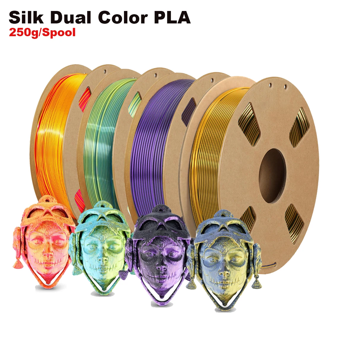 Filamento PLA Seta Bicolore da 1,75 mm, Precisione ±0,02 mm, Finitura Metallica Lucida, 200/250/500/1000g, Set 4 Colori