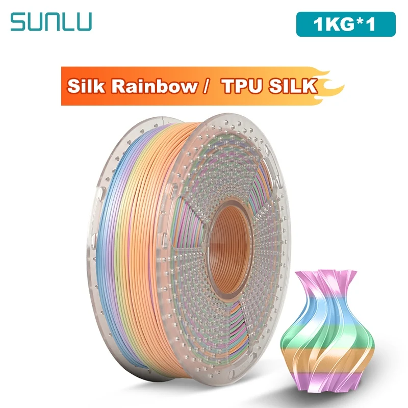 SUNLU Filamento di seta arcobaleno/TPU da 1 kg Bobina da 1,75 mm 1000 g (2,2 libbre) Filamento ordinato avvolto adatto alla maggior parte delle stampanti FDM