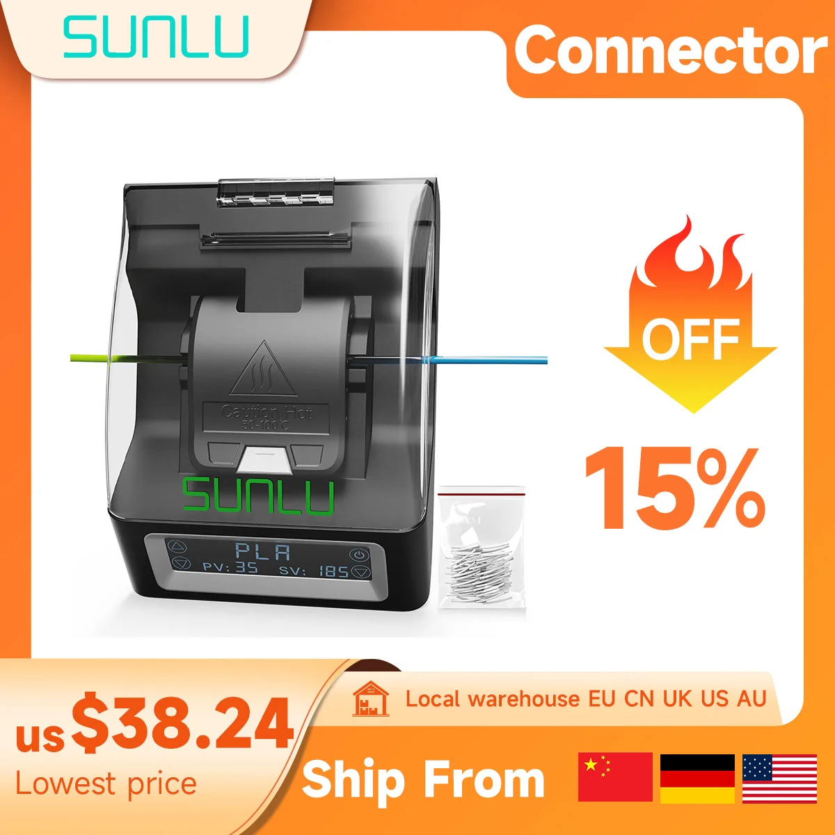 Connettore filamento SUNLU per filamento FC01 da 1,75 mm facile da collegare per PLA PETG ABS TPU tutti i filamenti della stampante 3D 200 pezzi Manicotto in PTFE