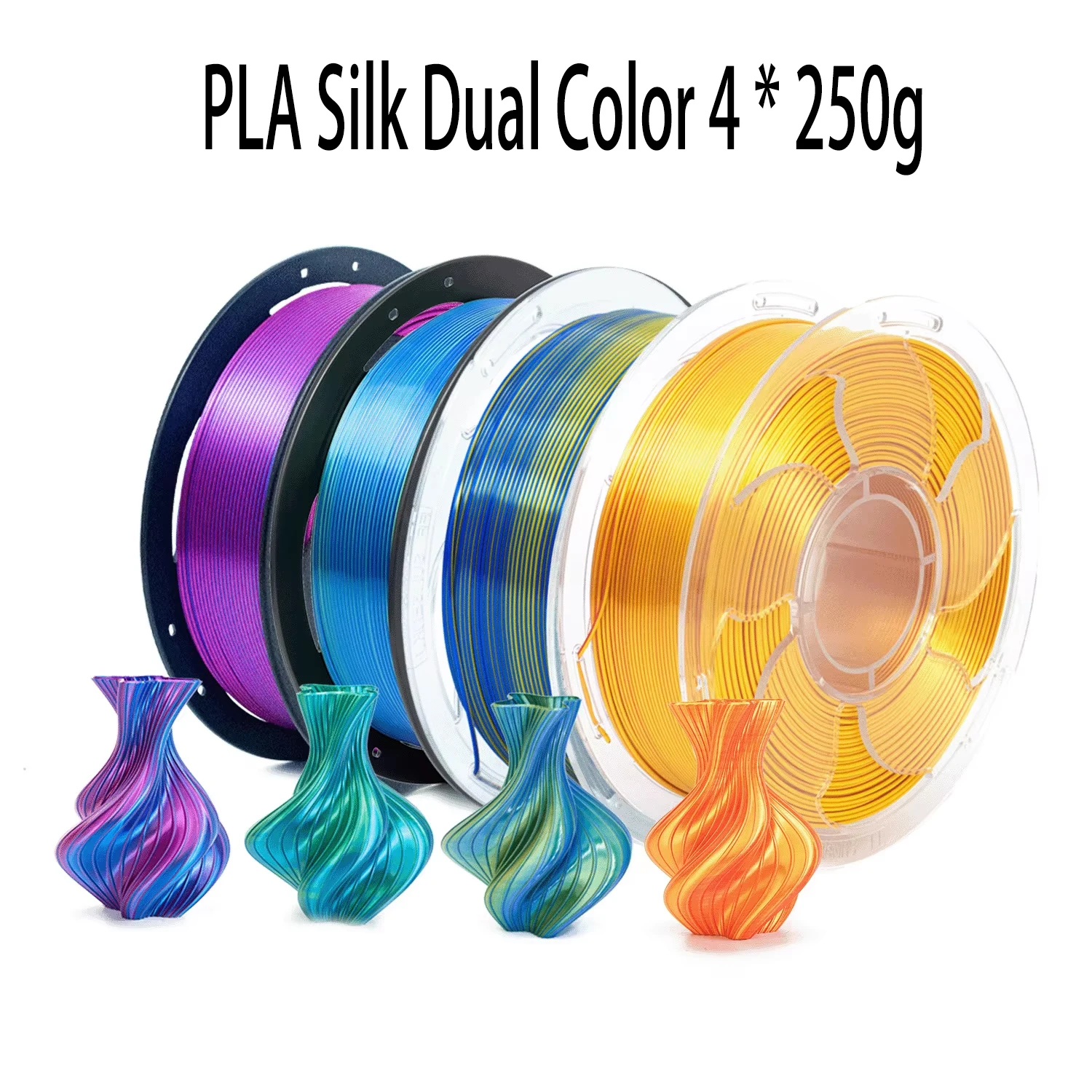 Filamento Bicolore in Seta PLA 1.75mm 250g, Materiale Plastico per Stampante 3D, Filamento PLA Nero Rosso Verde, Nuovo Set