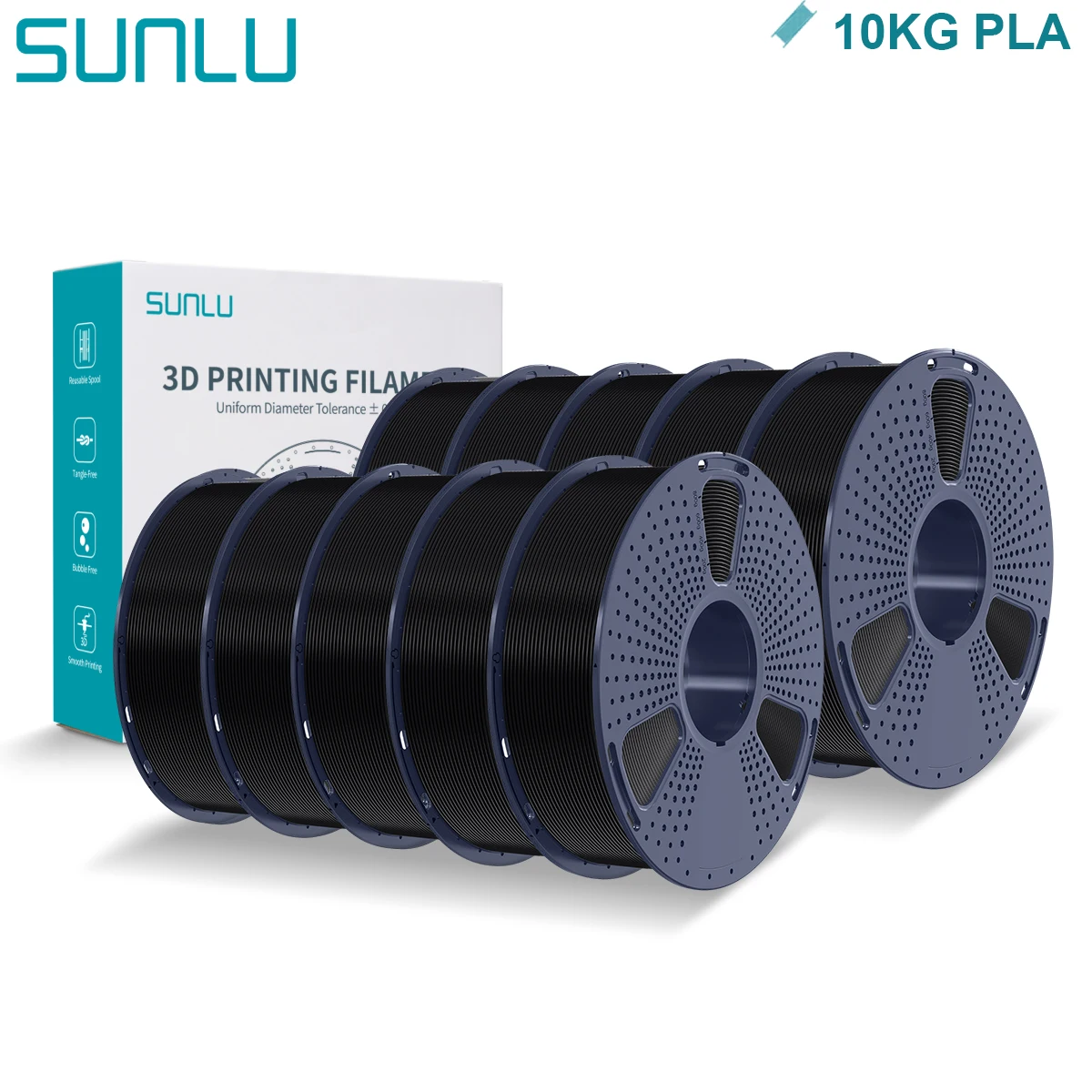 Filamento 3D SUNLU PLA 1,75 mm 10 rotoli 1 kg ben avvolto con bobina riutilizzabile Filamenti PLA per stampante 3D per la maggior parte delle stampanti 3D FDM