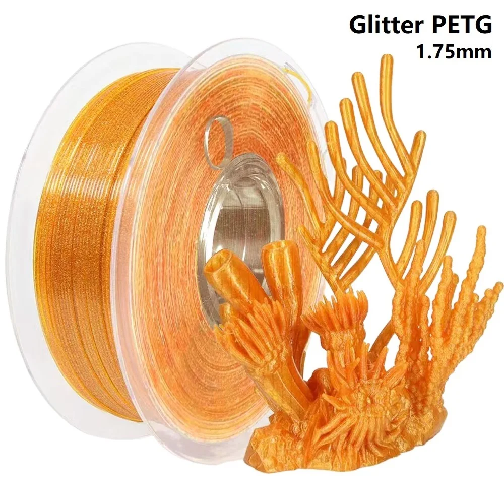 Filamento PETG glitterato 1,75 mm 1 kg 500 g 250 g Filamento scintillante PETG Nero Blu brillante Materiali per stampante 3D FDM Filamento PETG Oro