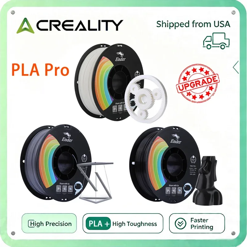 Filamento PLA Ufficiale Creality Pro Nero/Bianco/Grigio, 1.75mm per Stampanti 3D, Filamento di Stampa Ender PLA+ (Plus), Bobina da 1kg (2.2lbs), Precisione Dimensionale ±0.02mm per Stampanti FDM Ender3/CR10