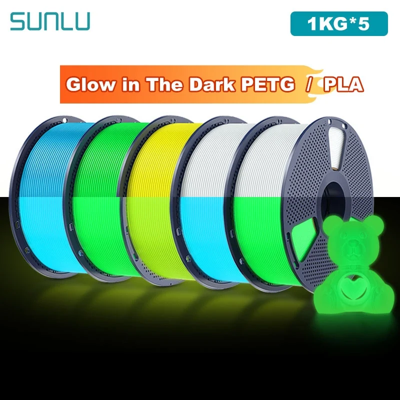 SUNLU Filamento PETG/PLA da 5 kg che si illumina al buio Filamento luminoso ordinato avvolto 1,75 mm +/- 0,02 mm Filamento da 1 kg adatto alla maggior parte delle impronte 3D FDM