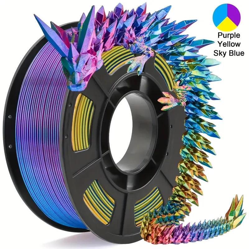 Filamento PLA Seta Tricolore per Stampante 3D, 250g, Diametro 1.75mm, per Artigianato e Modellismo Fai-da-Te, Materiale per Stampa 3D