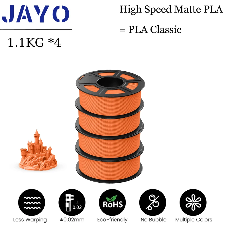 Filamento stampante 3D JAYO 4 rotoli pla Classico miscelazione multicolore 1,75 mm HS-PLA opaco ordinato avvolto per stampante 3D FDM UK DE US MX
