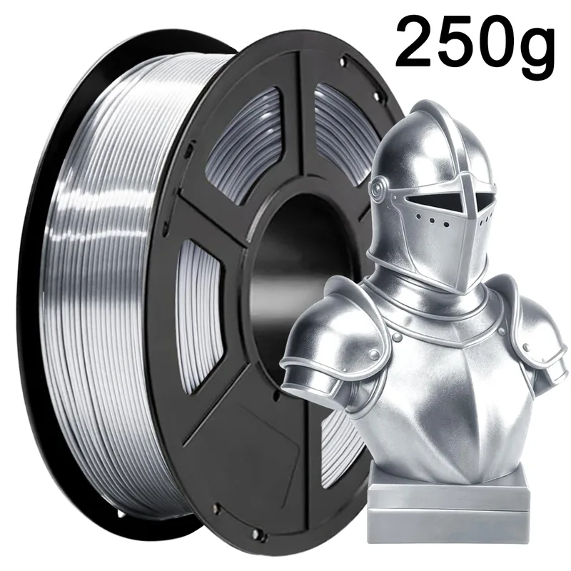 Filamento per stampante 3D PLA Silk Silver da 250g, 1.75mm, precisione dimensionale +/- 0.03mm, filamento PLA Silk Silver per stampa 3D