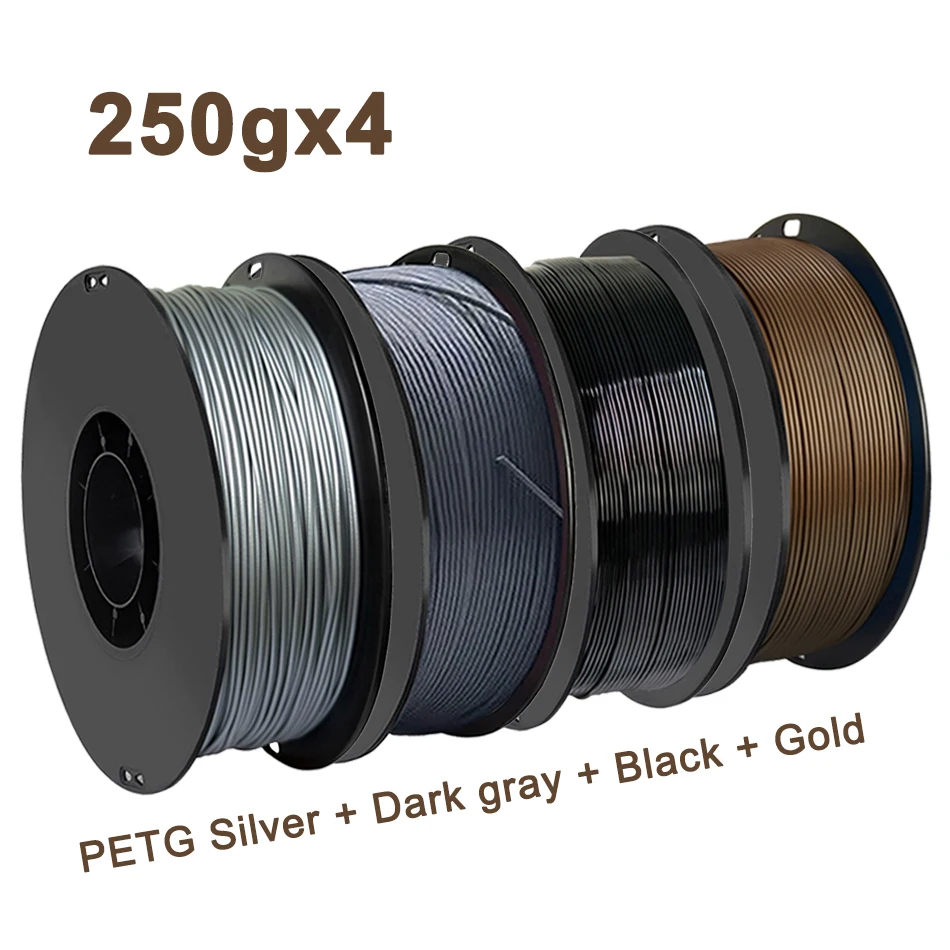 250g 1Kg PETG oro Filamento stampante 3D filo da 1,75mm Imballaggio sottovuoto petg argento nero Stampa 3D Fliament grigio scuro petg 250gx4