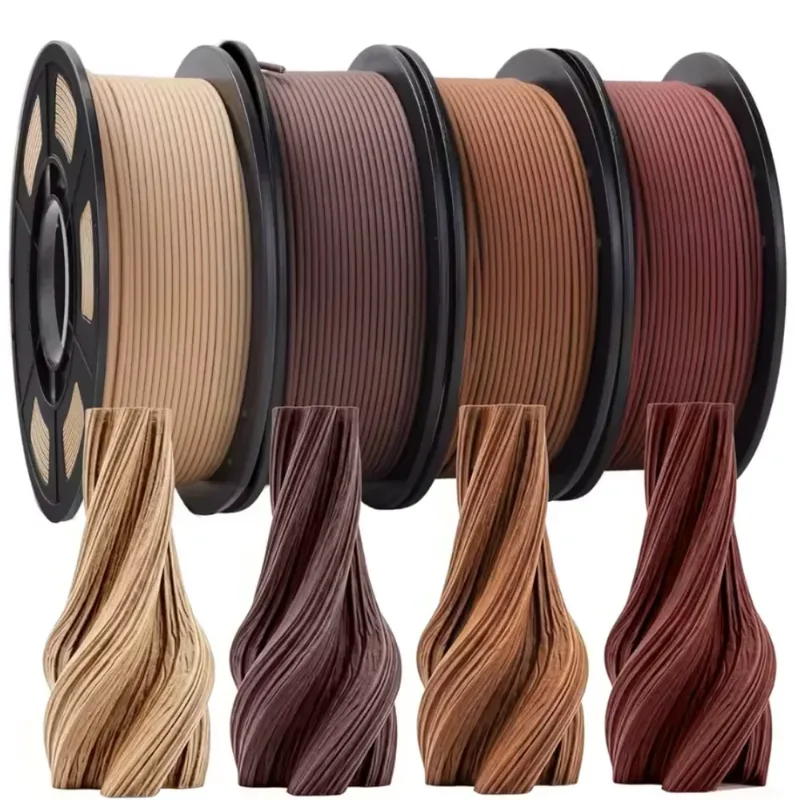 Filamento PLA Effetto Legno 1.75mm 1kg/500g/250g/200g per Stampante 3D, Polvere di Legno PLA, Colori Noce Chiaro, Ciliegio Scuro, Nero, Alta Velocità