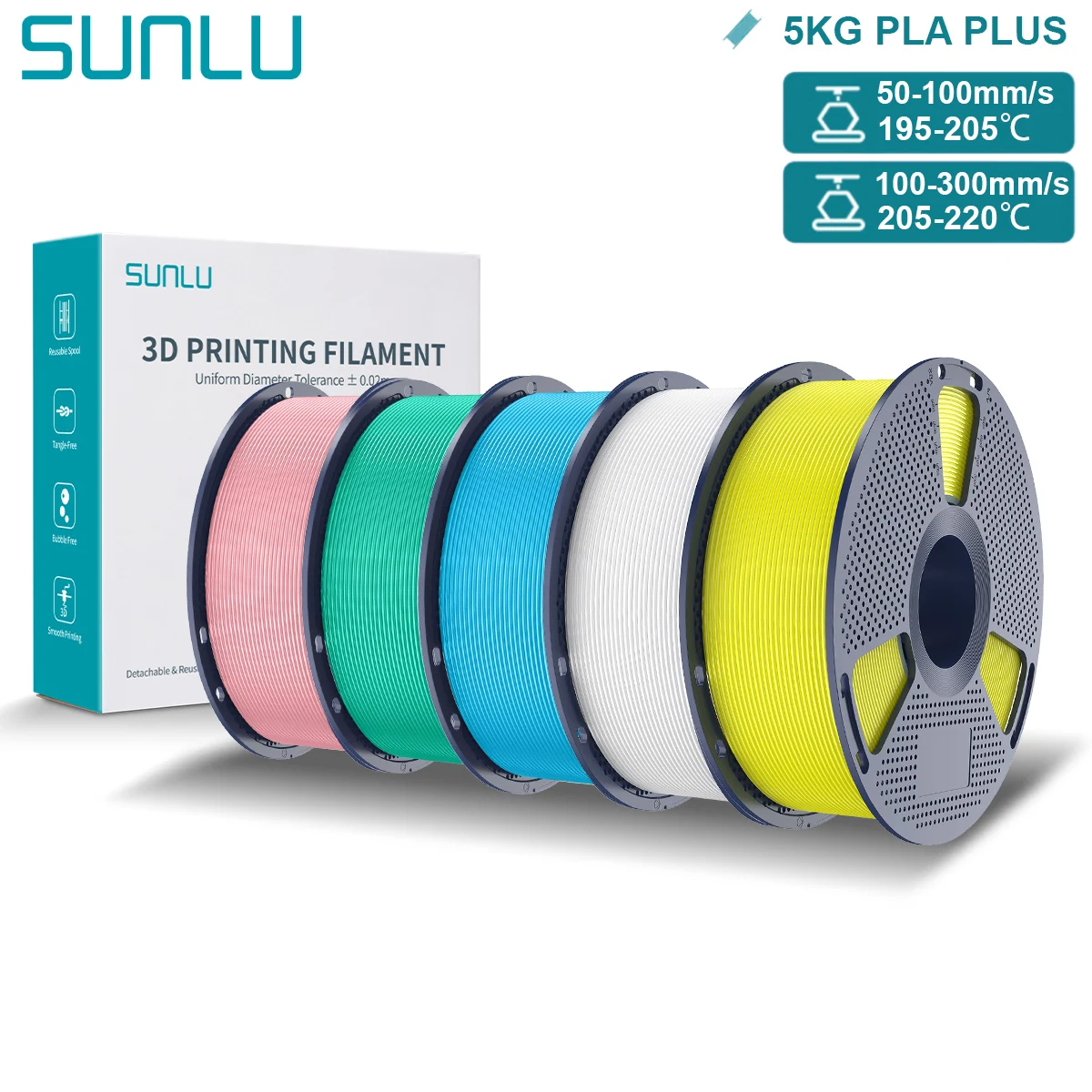 SUNLU PLA+ Filamento 1.75mm per Stampanti 3D FDM Alta Tenacità Multicolore Avvolto Precisione 5KG Materiale PLA Plus