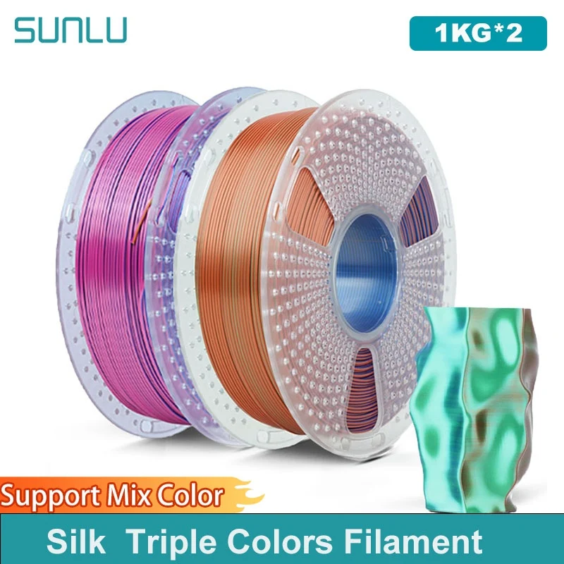 SUNLU 2KG Seta PLA Plus Filamento triplo colore 1KG 1,75mm Pla + Rabinbow Triple colori Filamento 3D ordinato avvolto per stampante 3D