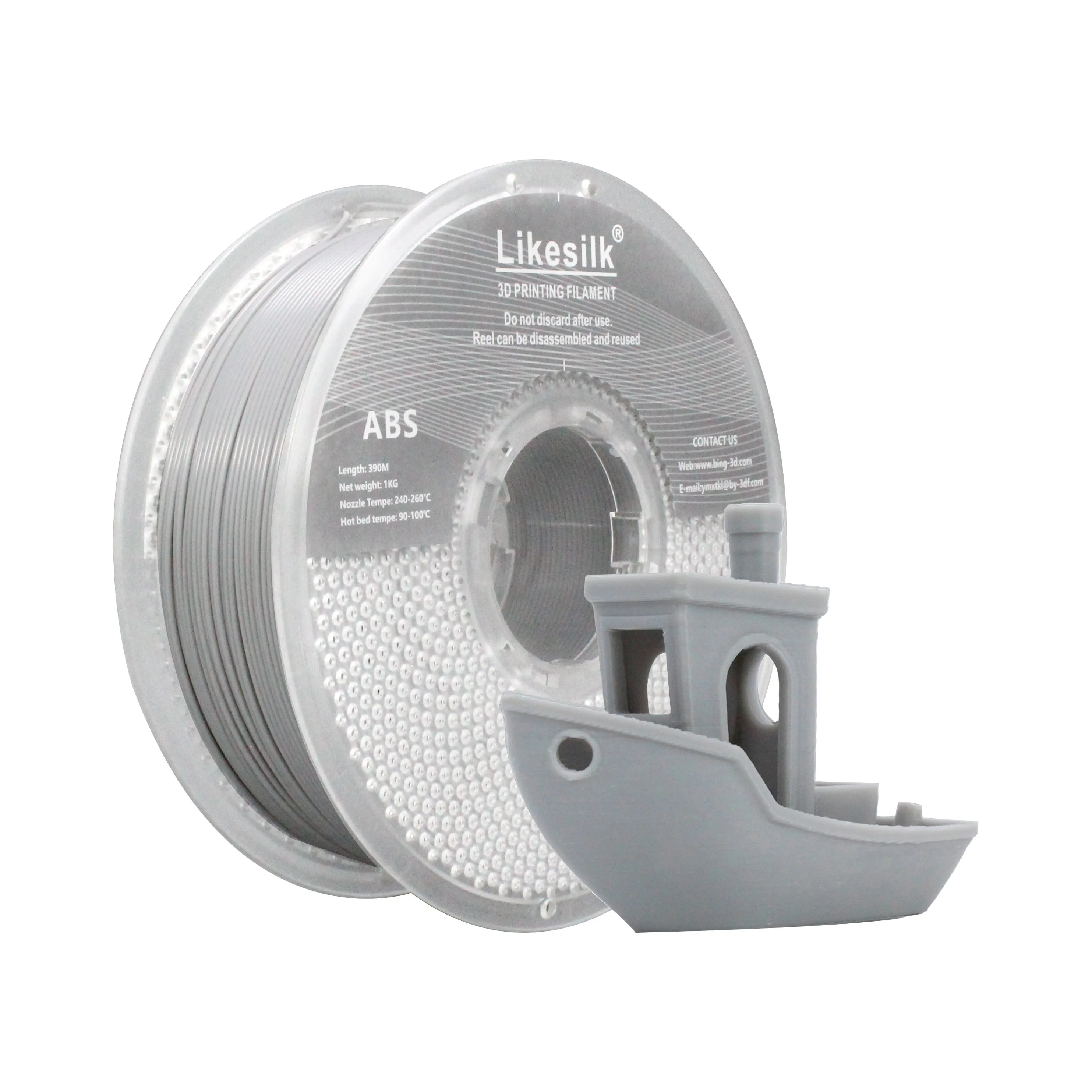 Likesilk Filamento per stampante 3D ABS Filamento per stampa 3D ABS Precisione dimensionale 1,75 mm +/- 0,02 mm, ABS 1 kg Grigio