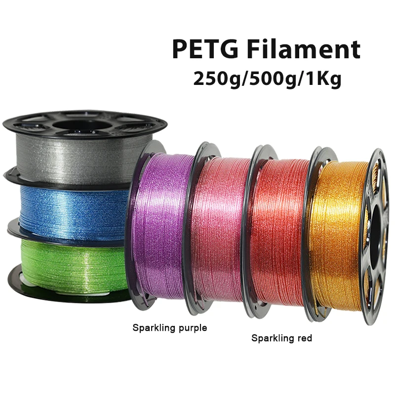 Filamento stampante 3D da 1,75 mm PETG Flash Rosso 250g 500g 1Kg Rosa scintillante Rosso petg Stampa 3D Fliament Flash verde trasparente