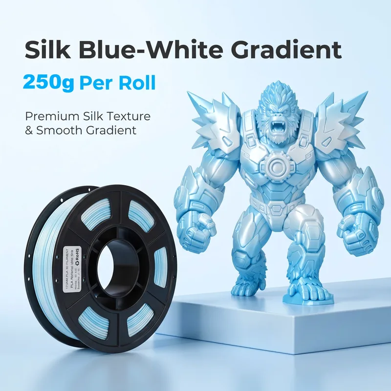 Filamento per stampante 3D Silk PLA 250g 1,75mm Blu-Bianco e Giallo-Bianco sfumato lucido, materiale per stampa 3D per stampanti 3D FDM
