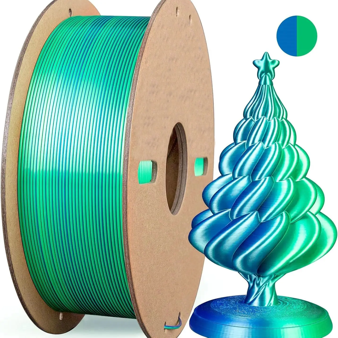 Filamento Multicolore per Stampante 3D, Doppio/Tri Color 1.75mm PLA Effetto Seta Lucido, Materiale di Stampa 250g Alta Precisione Compatibile con Stampanti 3D FDM