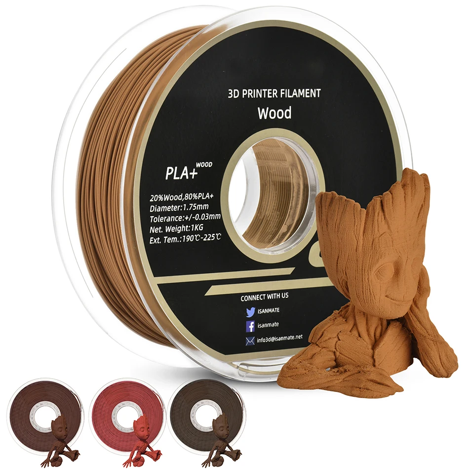 PLA + Legno Stampante 3D Filamento Sublimazione Legno Materiale di stampa 3D 1.75mm 1kg/500g/250g Rosa Ebano Sandalo rosso Filamenti di legno