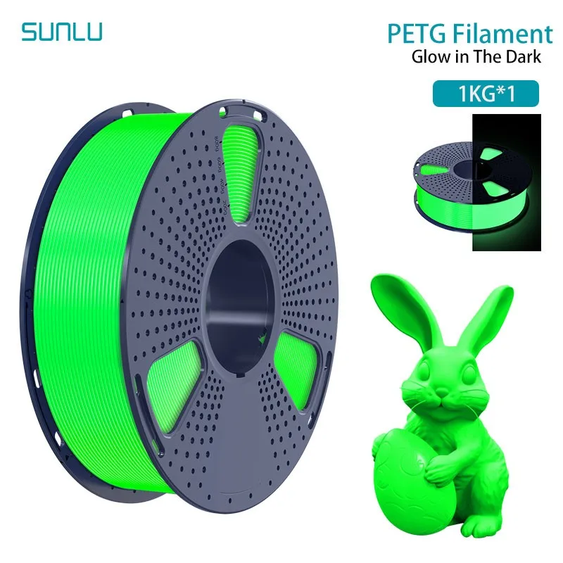 SUNLU 1KG Filamento PETG che si illumina al buio Filamento PETG luminoso ben avvolto 1,75 mm 1000 g Filamento 3D adatto alla maggior parte delle stampanti 3D FDM