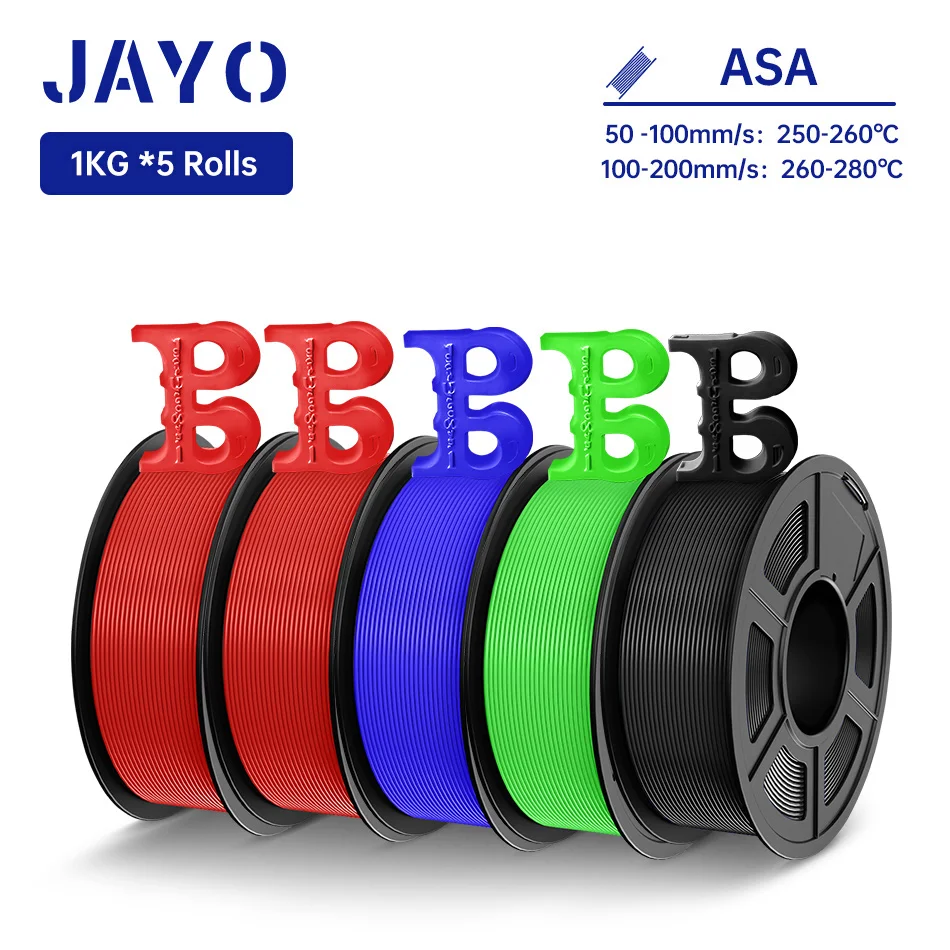 Filamento 3D JAYO ASA 1,75 mm 5 rotoli Filamento stampante 3D ASA resistente al calore e agli agenti atmosferici Perfetto per la stampa di parti funzionali esterne