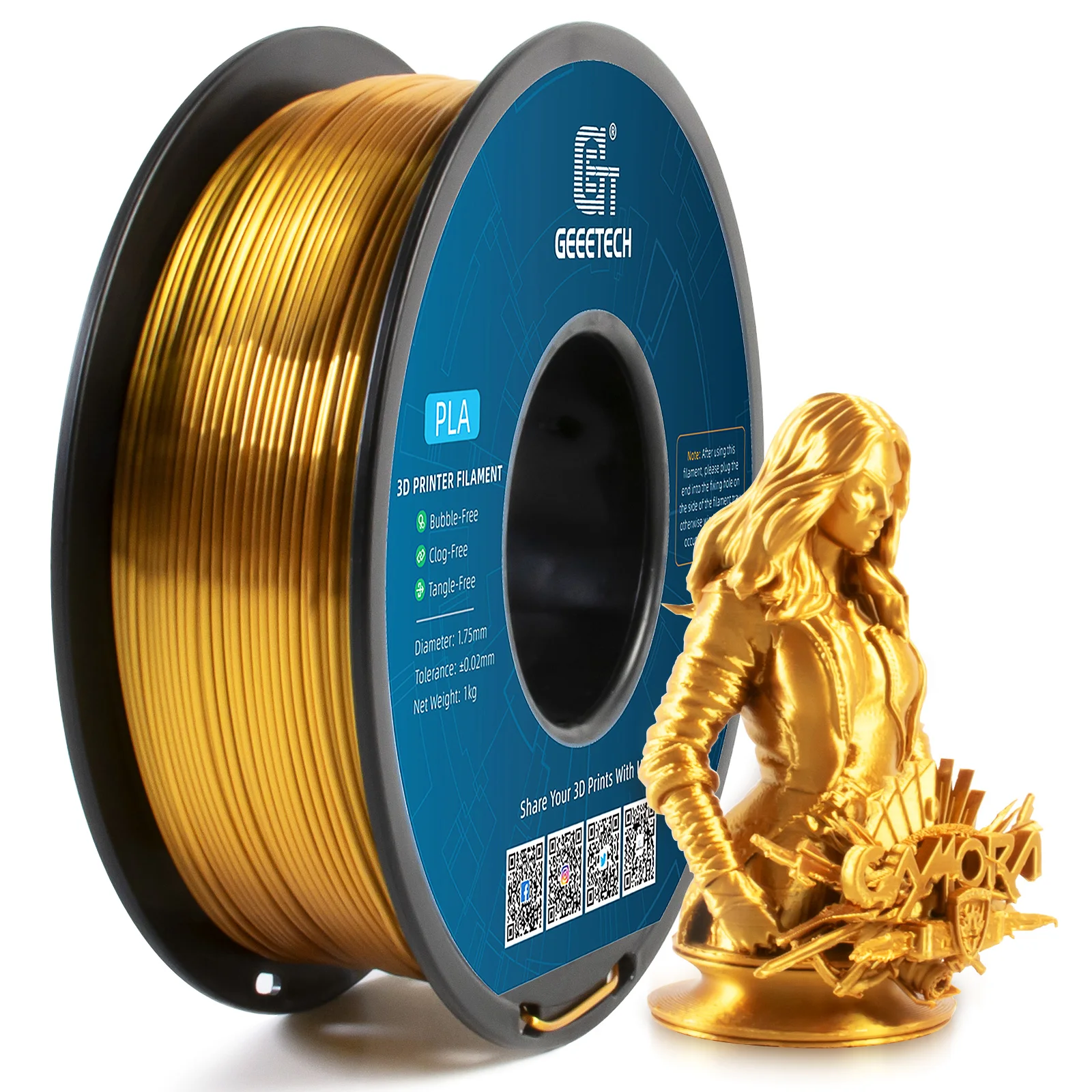GEEETECH Silk PLA Filo di filamento 3D 1kg Bobina da 1,75 mm Materiale per stampante 3D Ricariche per stampa 3D, Confezione sottovuoto con consegna veloce