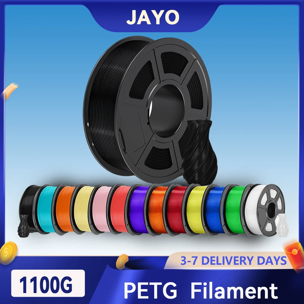 Filamento PETG 3D JAYO 1,75 mm +/- 0,02 mm 1100 g Filamento stampante PLA Materiale di stampa 3D avvolto ordinato per stampante 3D Bambu FDM