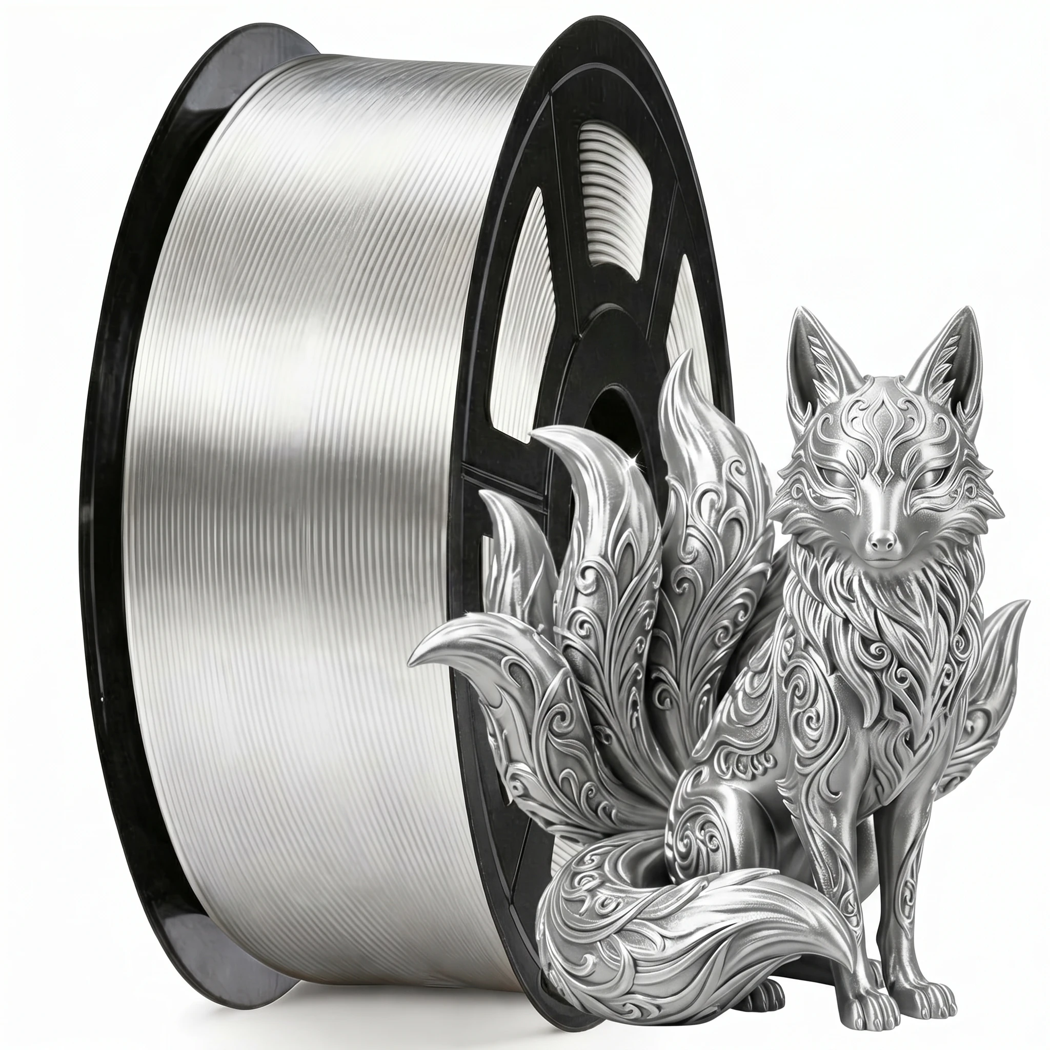 Filamento 3D 1.75, Filamento PLA Effetto Seta Lucido con Superficie Liscia e Setosa, Precisione Dimensionale +/- 0.02mm, Argento Seta 250G