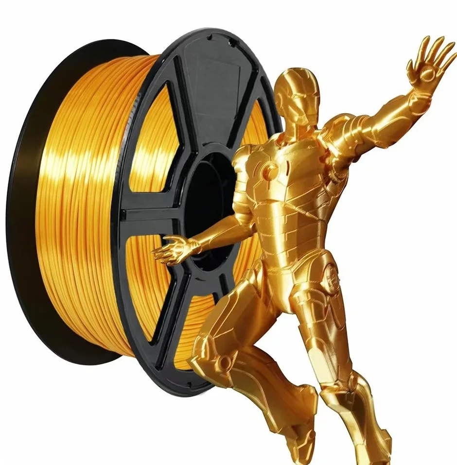 Filamento PLA effetto seta 1.75mm 1kg/500g/250g per stampanti 3D, per la stampa di giocattoli, lucido e liscio, colori oro, argento, rosso, blu, alta velocità