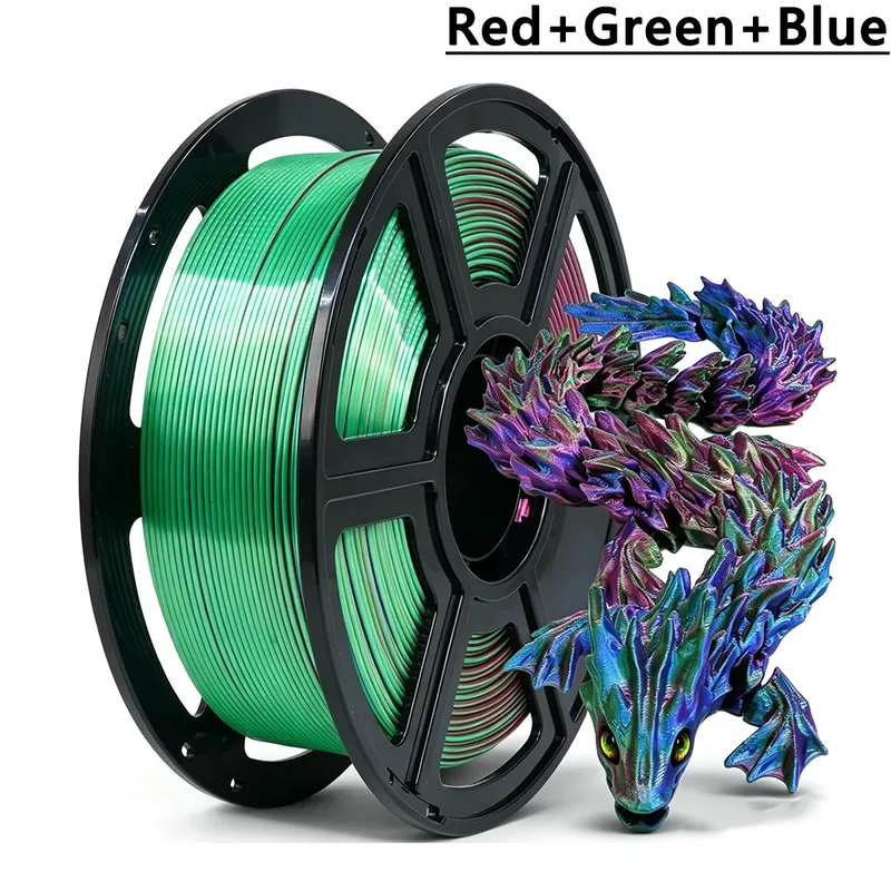 Filamento PLA a triplo colore (rosso, verde, blu) per stampanti 3D, 250g, 500g, 1Kg, 1.75mm, materiale per stampa 3D, confezione sottovuoto