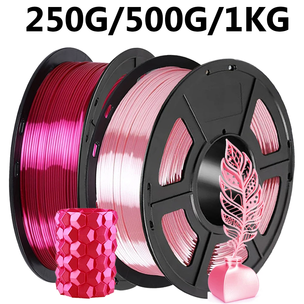 Filamento PLA Silk Rose Red e Light Pink per Stampante 3D, 250g 500g 1Kg 1.75mm, Materiale per Stampa 3D, Confezione Sottovuoto
