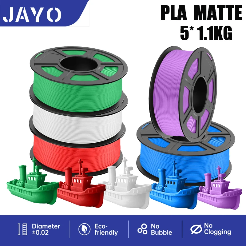 Filamenti per stampante 3D opaca JAYO PLA 1,75 mm 5 rotoli/5,5 kg Colore misto 100% Materiale per stampante 3D FDM senza bolle per la stampa 3D
