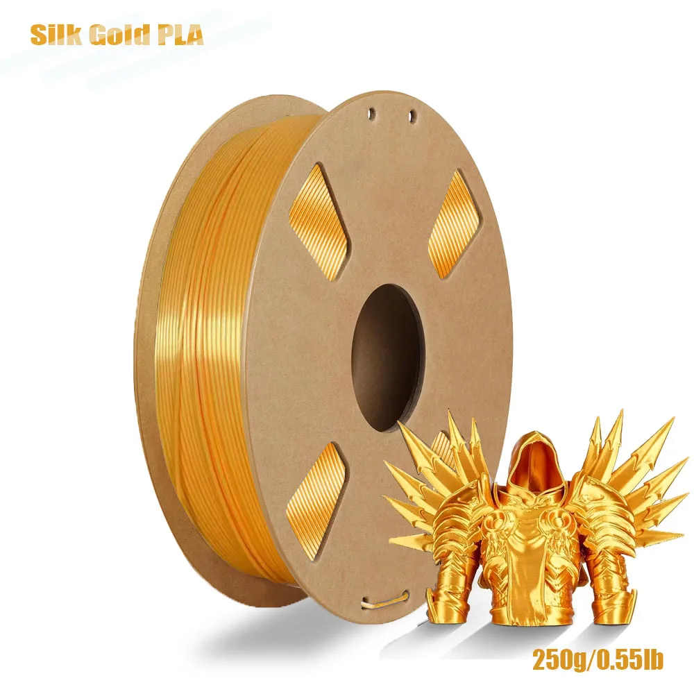 Filamento per Stampante 3D in PLA Seta 1.75mm, Superficie Lucida e Setosa, Facile da Stampare, Precisione Dimensionale ±0.02mm, Oro Brillante 250g