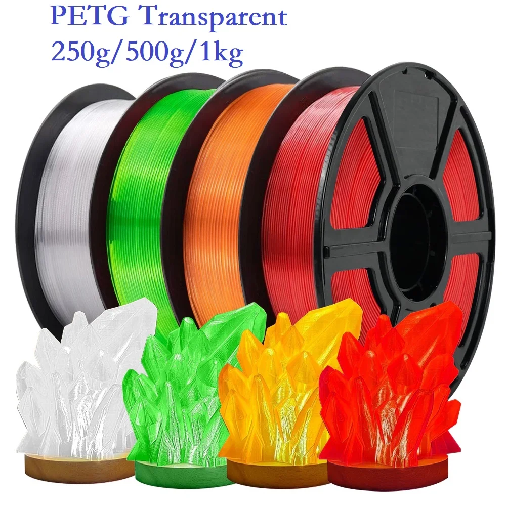 Filamento PETG Trasparente 1kg/500g/250g/200g 1.75mm per Stampante 3D, Alta Resistenza, PETG Traslucido Rosso Arancione Blu Verde