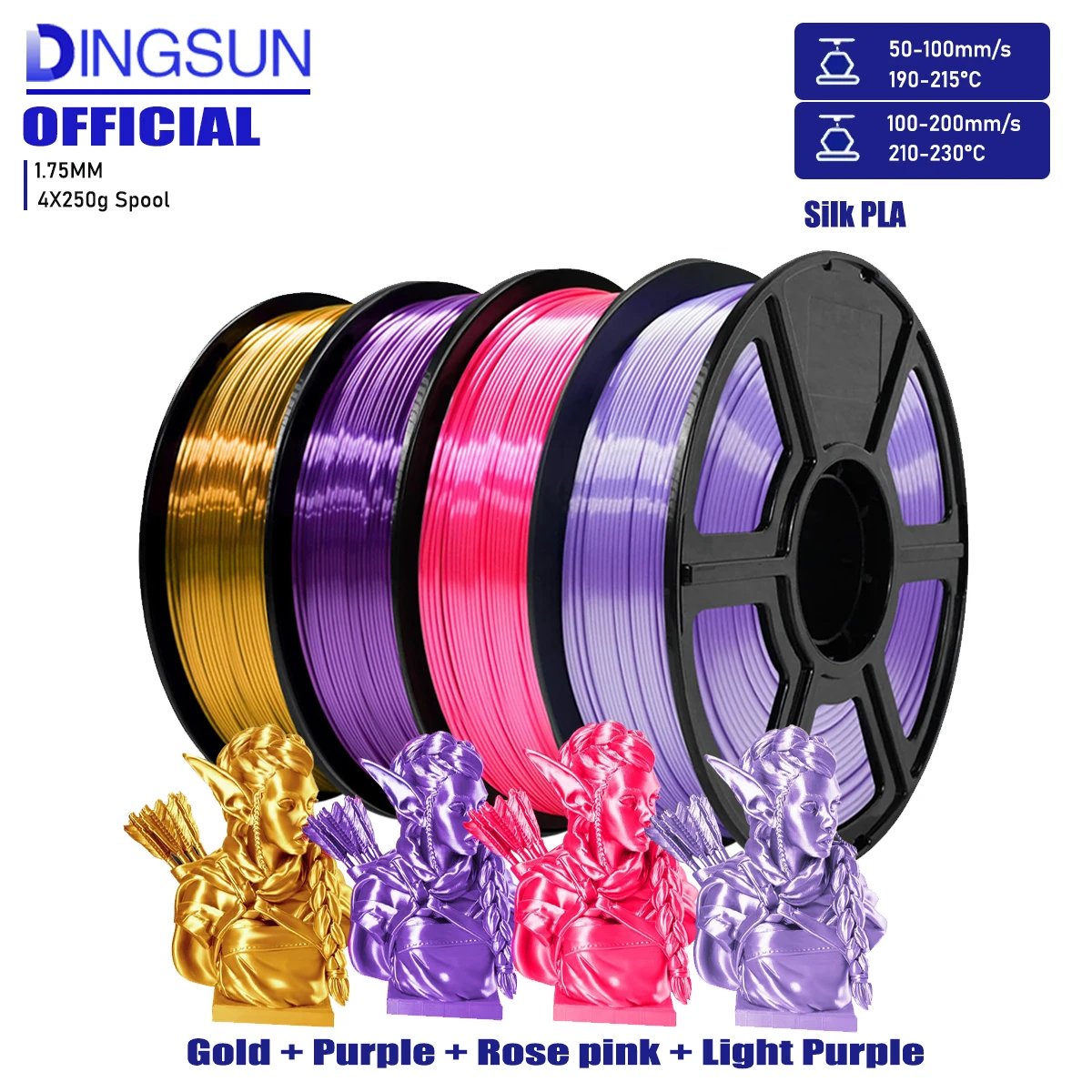 Filamento per Stampante 3D, Filamento PLA Seta, Bobina da 200/250g/500g/1000g, Precisione Dimensionale 1,75mm +/- 0,03mm