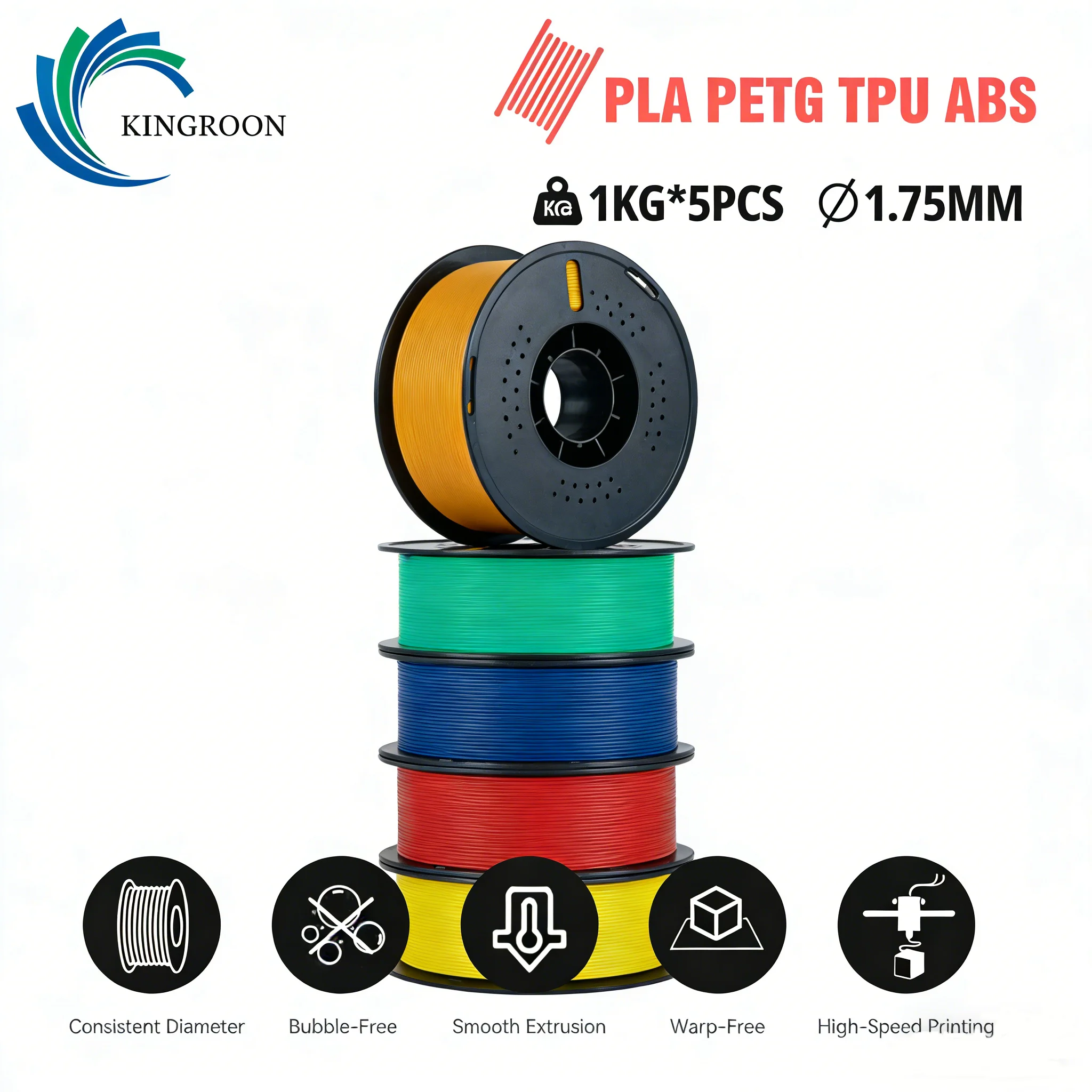 Filamento PLA PETG TPU ABS da 5KG, Bobina da 1KG, 1.75mm, per Stampante 3D, per Creatività Senza Fine