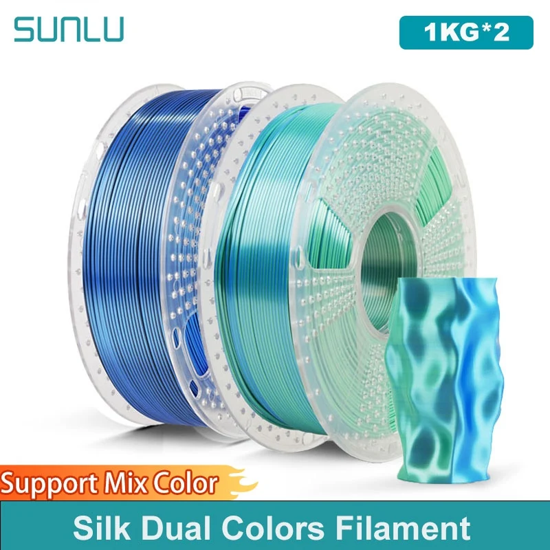 SUNLU 2KG Seta PLA Plus Doppi Colori Filamento 1KG 1.75mm Pla + Rabinbow Doppi Colori Filamento 3D Neatamente Ferita per Stampante 3D