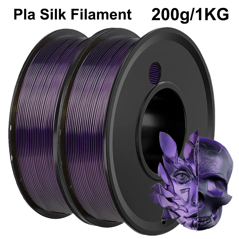 Filamento PLA Seta Bicolore Nero Viola per Stampante 3D, 250g 500g 1Kg, 1.75mm, Materiale per Stampa 3D