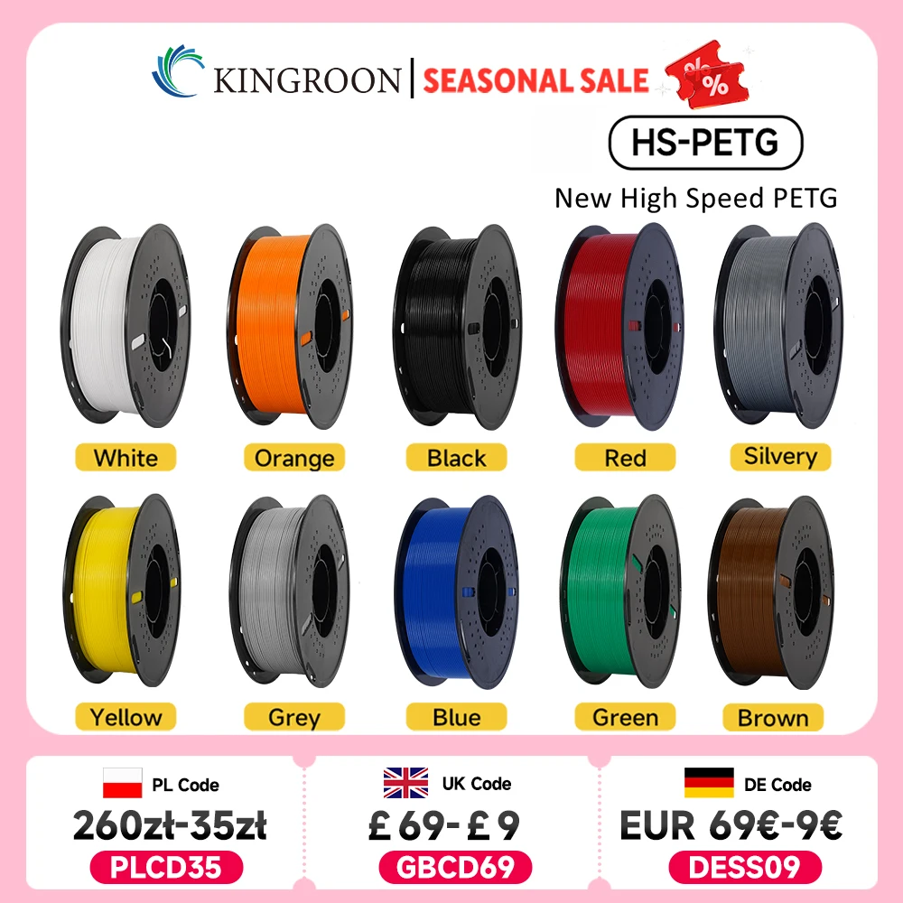 KINGROON Il più nuovo filamento per stampante 3D HS-PETG 1,75 mm Materiale per stampa 3D ad alta velocità Hyper PETG 5 kg 10 kg Colore misto