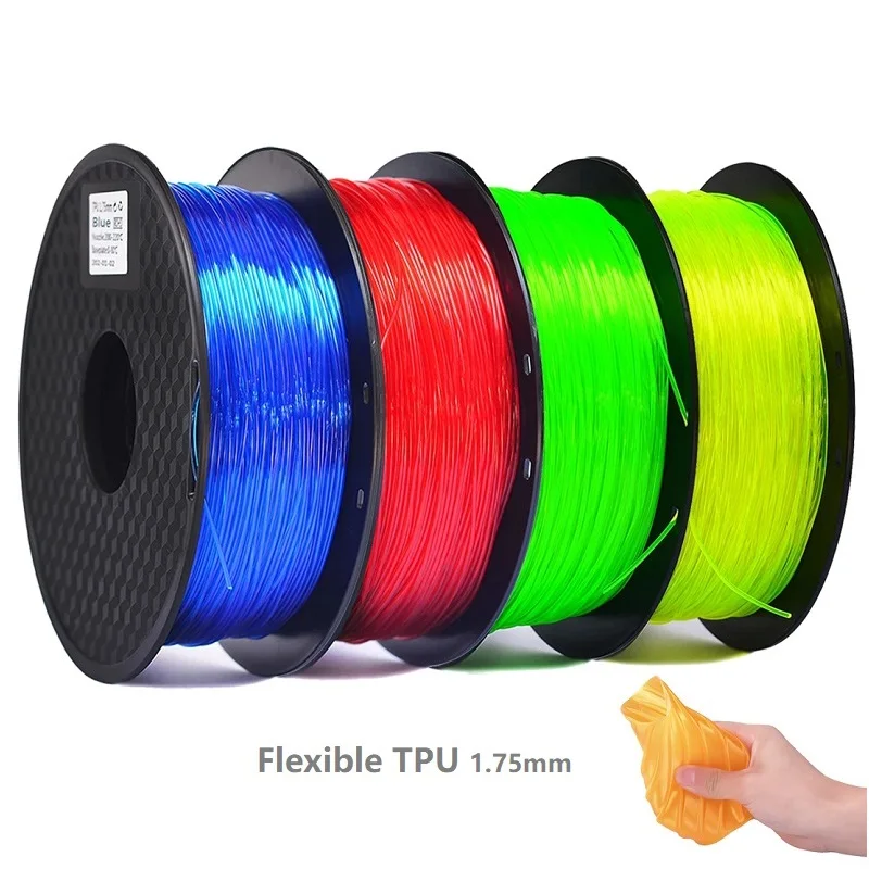 Filamento flessibile TPU 1.75mm 1KG Filamento 3D TPU stampa materiale plastico Filamento trasparente incandescente per Filamento stampante 3D