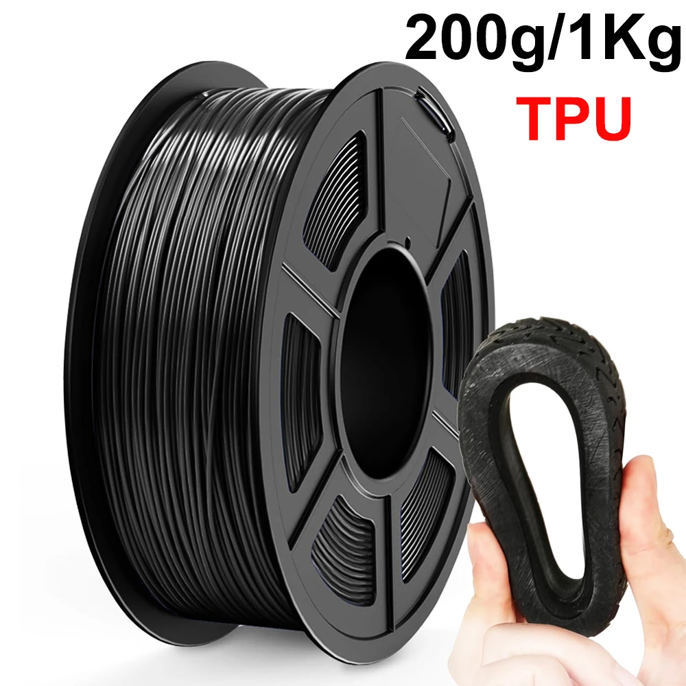 Filamento Flessibile TPU Nero 200G/1Kg per Stampante 3D, Rotolo di Filamento per Stampa, Materiali Flessibili TPU Nero 1.75mm