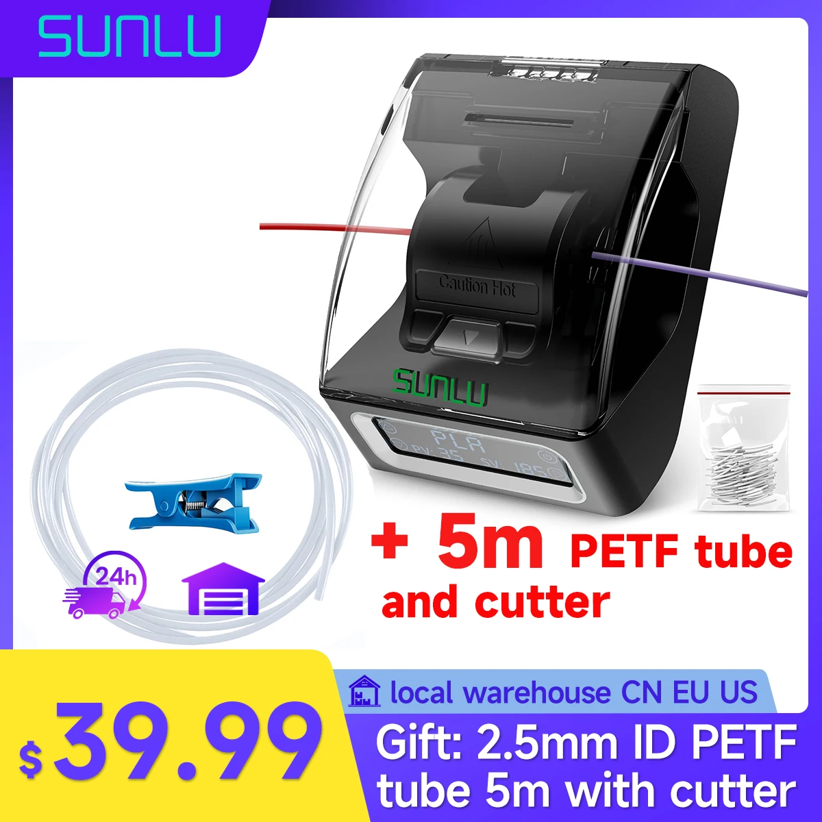 SUNLU Filamento Connettore Per filamento Saldatura Veloce Per bambu lab Per PETG/PLA/ABS/TPU/Nylon 200 Pz PTFE Manicotto filamento Giunzione