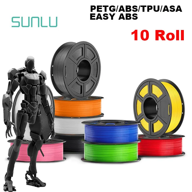 Filamento 3D SUNLU PETG/ABS/EASY ABS/ASA/TPU 1,75 mm 10 rotolo 1 kg (TPU 0,5 kg/rotolo) Filamento stampante 3D per stampante 3D