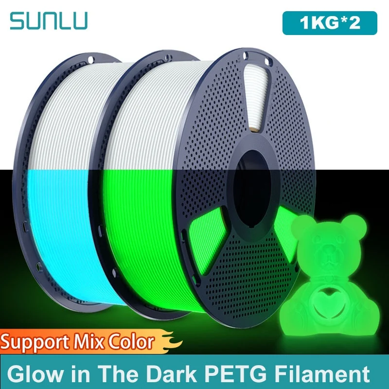 SUNLU Filamento PETG da 2 kg che si illumina al buio Filamento PETG luminoso ben avvolto Filamento da 1,75 mm 1 kg adatto alla maggior parte delle stampanti 3D FDM