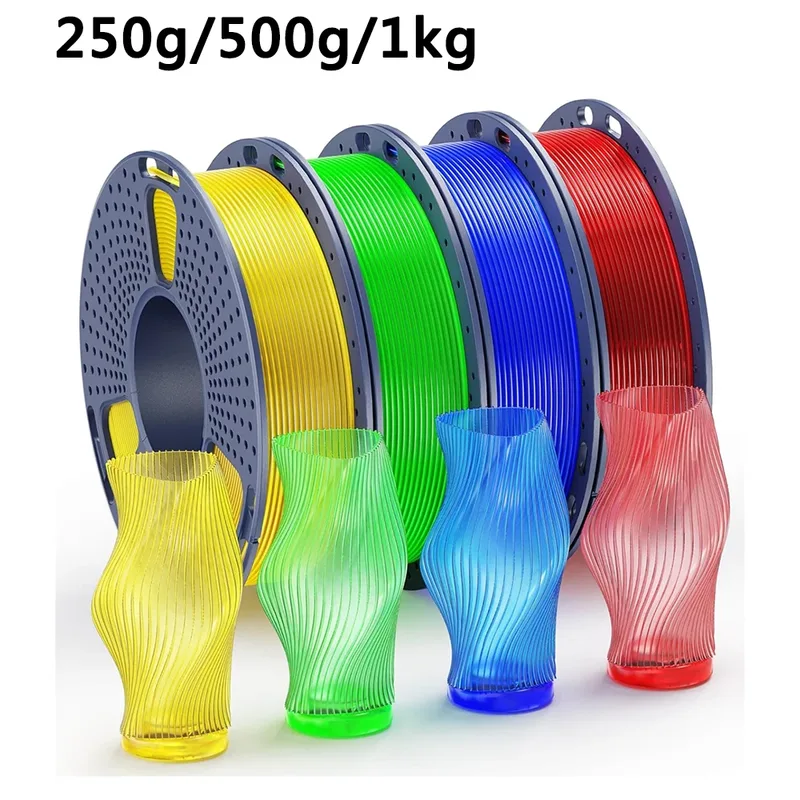 Filamento per Stampante 3D PETG Trasparente Giallo, Verde, Rosso, Blu 1.75mm 250g 500g 1Kg Confezione Sottovuoto