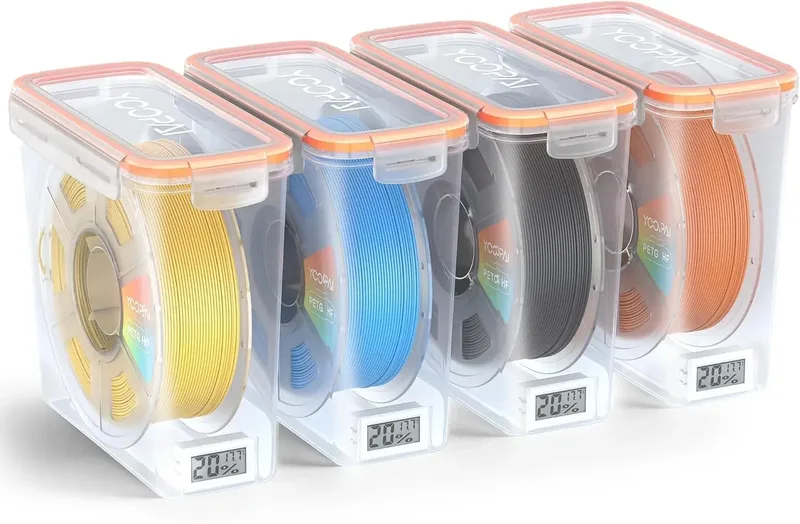 Contenitore per Filamenti con Monitoraggio Temperatura e Umidità, Scatola Ermetica con Essiccante per 1KG 1.75mm PLA ABS PETG TPU, Bobina Singola