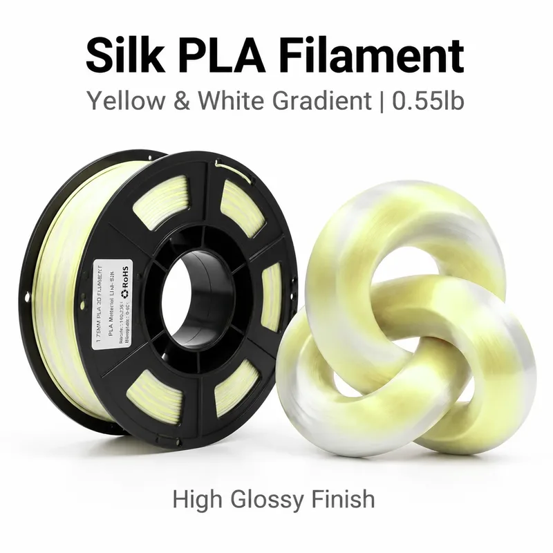 Filamento PLA Sfumato per Stampa 3D 1.75mm 250g Rotolo Singolo Arancione Bianco Giallo Bianco Sfumato Compatibile con Stampante 3D FDM e Penna 3D