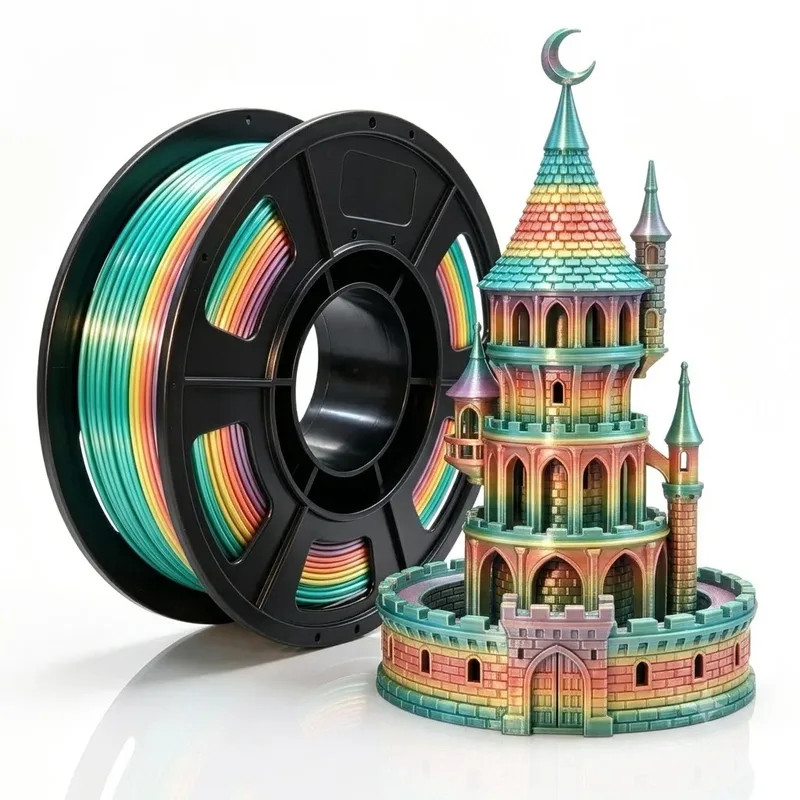 Filamento PLA Macaron Rainbow, Filamento PLA Seta Multicolore Lucido 1.75 mm (+-0.03 mm), Cambio Colore Rapido Multicolore 250g