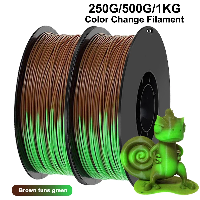 Filamento per Stampante 3D PLA 250g 500g 1Kg, da Marrone a Verde, Cambia Colore con la Temperatura, 1.75mm, Materiale PLA per Stampa 3D e Sublimazione