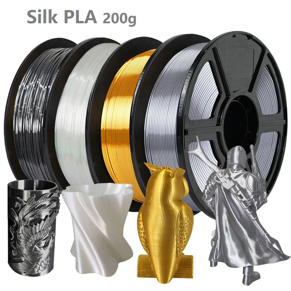 Filamento di seta 200G PLA Filamento liscio da 1,75 mm Shiney PLA Materiali per stampante 3D Filamento PLA multiplo Oro Argento Nero Bianco