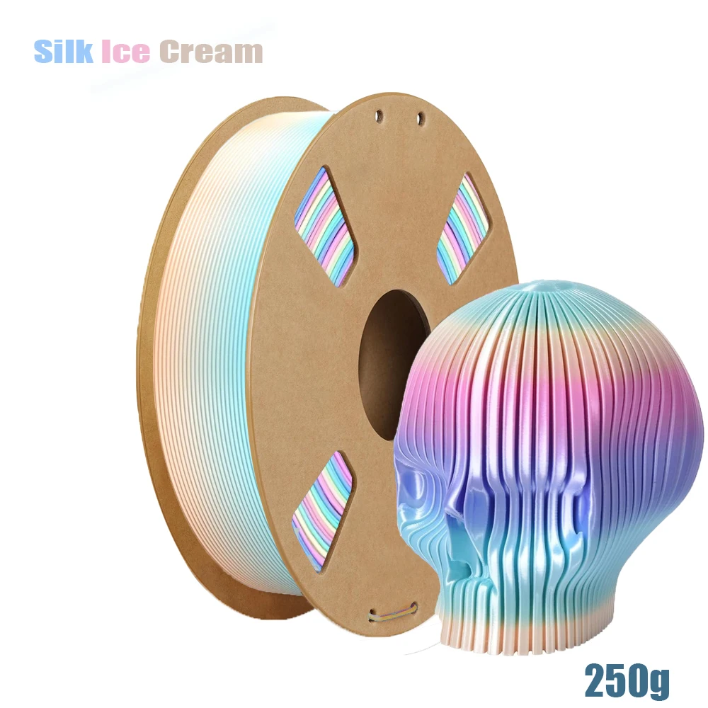 Filamento PLA Seta Arcobaleno, 1.75mm 250g, Gradiente Effetto Gelato per Stampanti 3D FDM